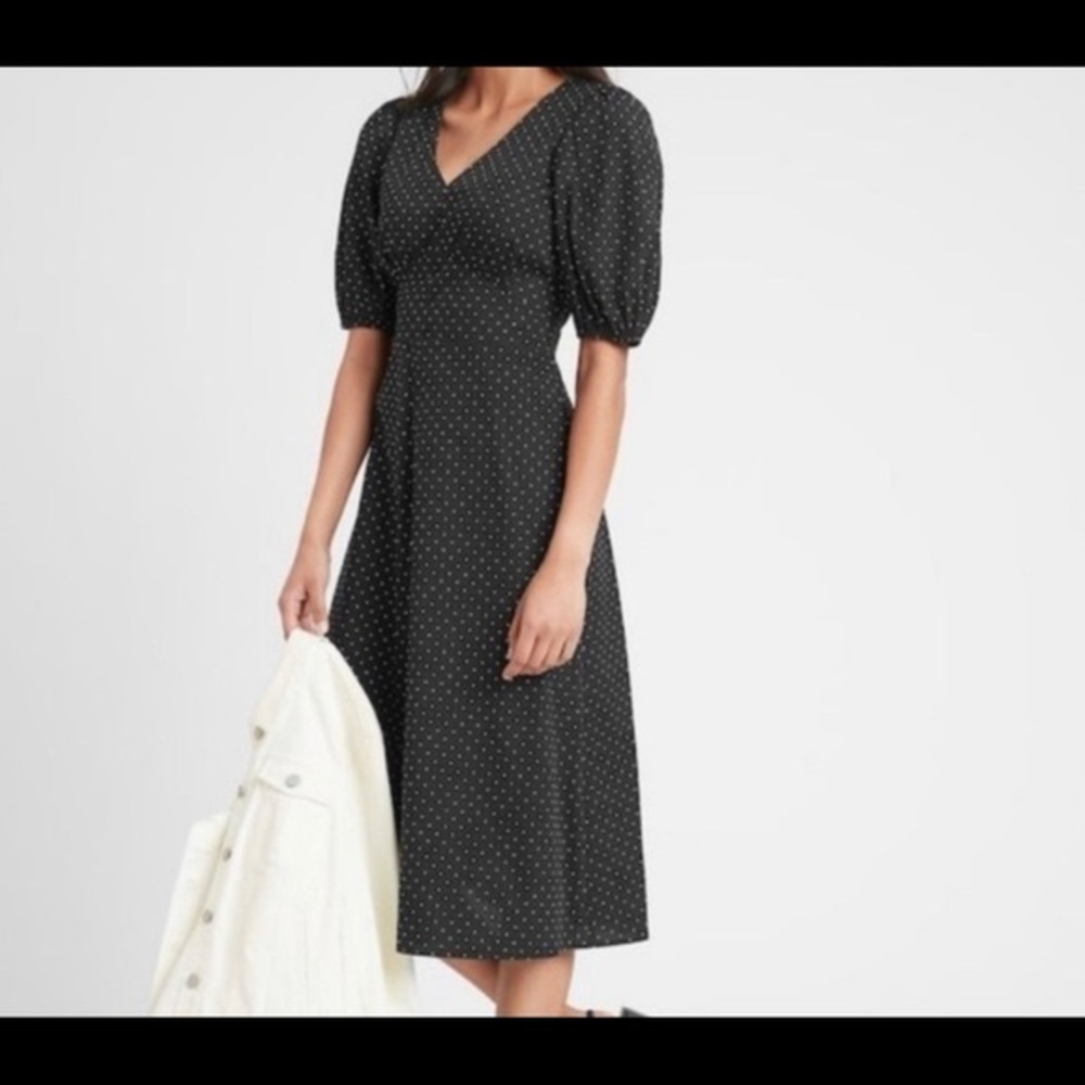 Banana Republic black & white polka dot maxi dress size 6 tall